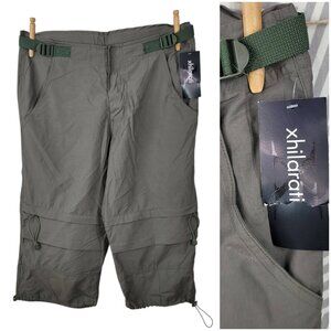 NEW VTG Y2K Xhilaration Capri Zip Pockets Medium Khaki Green Adjustable Cotton